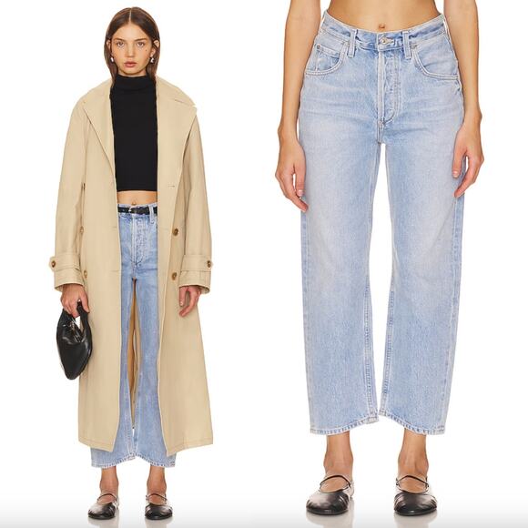 Citizens of HumanityNWT Dahlia Bow Leg Baby Roll Ribbon Light Barrel Jeans 29